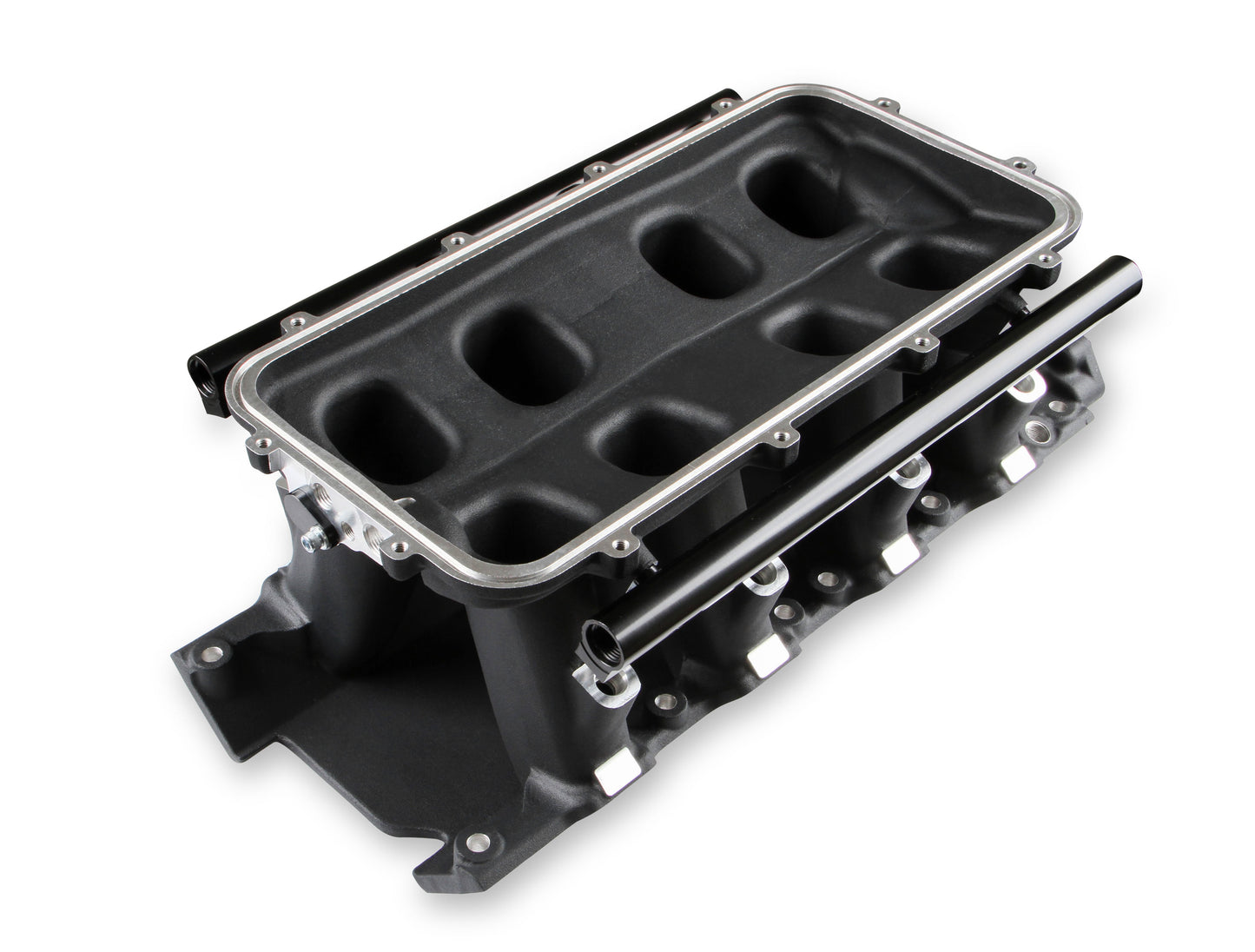 HOLLEY EFI 8.2 DECK SBF FORD HI-RAM EFI MANIFOLD WITH SIDE MOUNT TOP-BLACK  with 105mm 1986-95 Ford 5.0 Throttle Body Flange