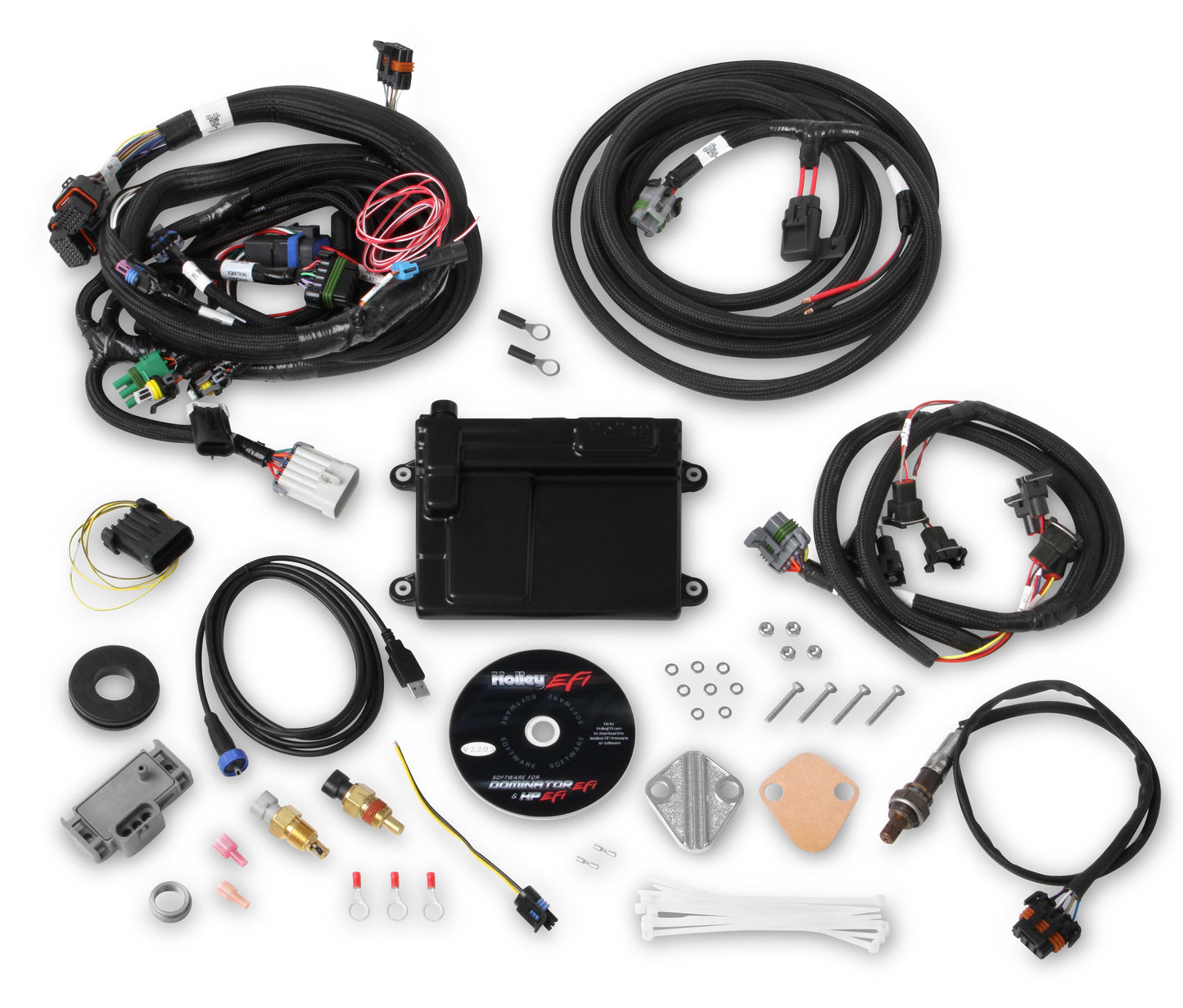 Holley HP EFI ECU & HARNESS KITS Universal FORD V8 Multi-Point Fuel Injection, Includes NTK Oxygen Sensor, and Ford V8 Injector Harness.