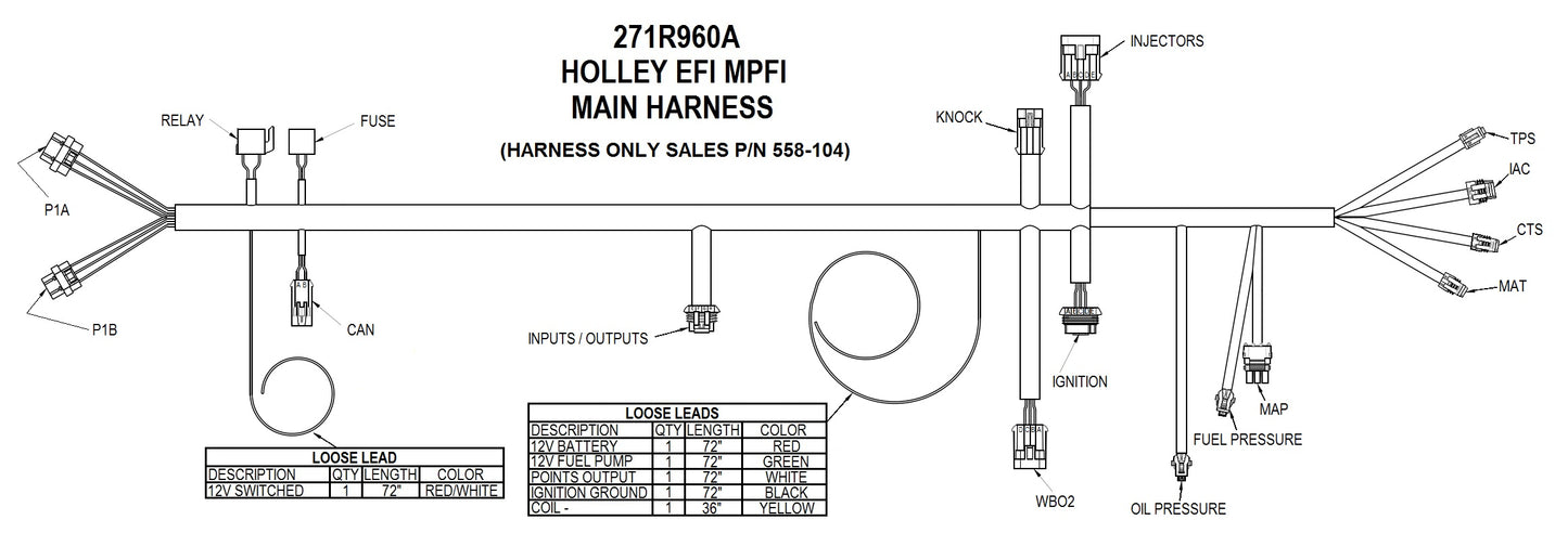Holley HP EFI ECU & HARNESS KITS Universal FORD V8 Multi-Point Fuel Injection, Includes NTK Oxygen Sensor, and Ford V8 Injector Harness.