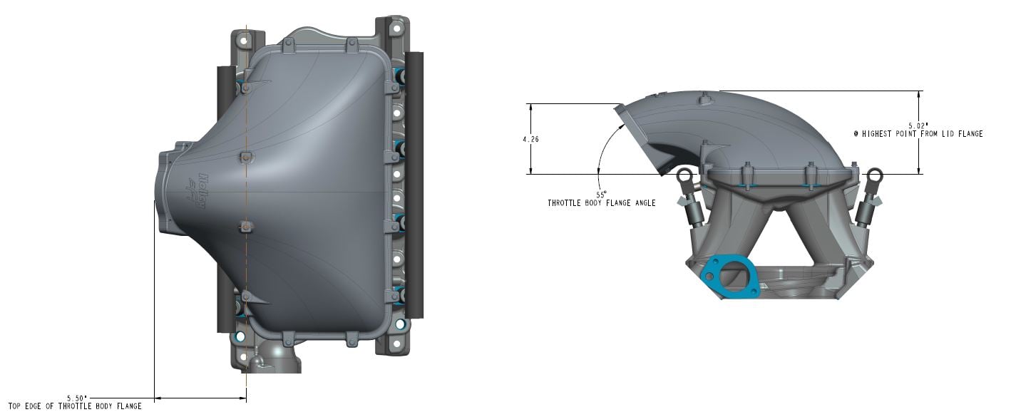 HOLLEY EFI 8.2 DECK SBF FORD HI-RAM EFI MANIFOLD WITH SIDE MOUNT TOP-BLACK  with 105mm 1986-95 Ford 5.0 Throttle Body Flange